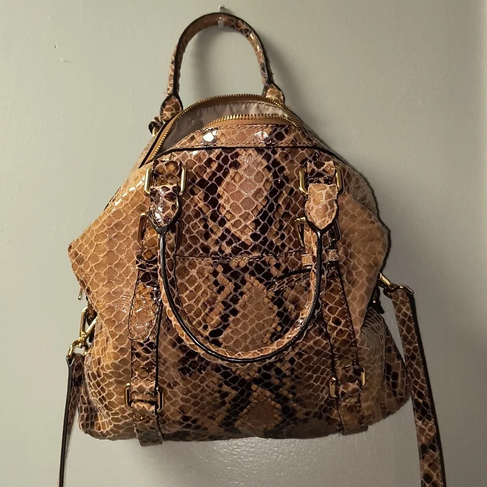 Michael Kors Tan Snake Print Shoulder Bag - Picture 9 of 13
